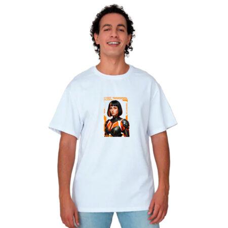 Футболка Кибердевушка оранж белая (Оверсайз)