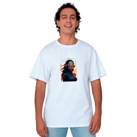 Футболка Кибердевушка оранж. в очках белая (Оверсайз)