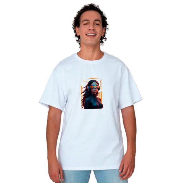 Футболка Кибердевушка оранж. в очках белая (Оверсайз)